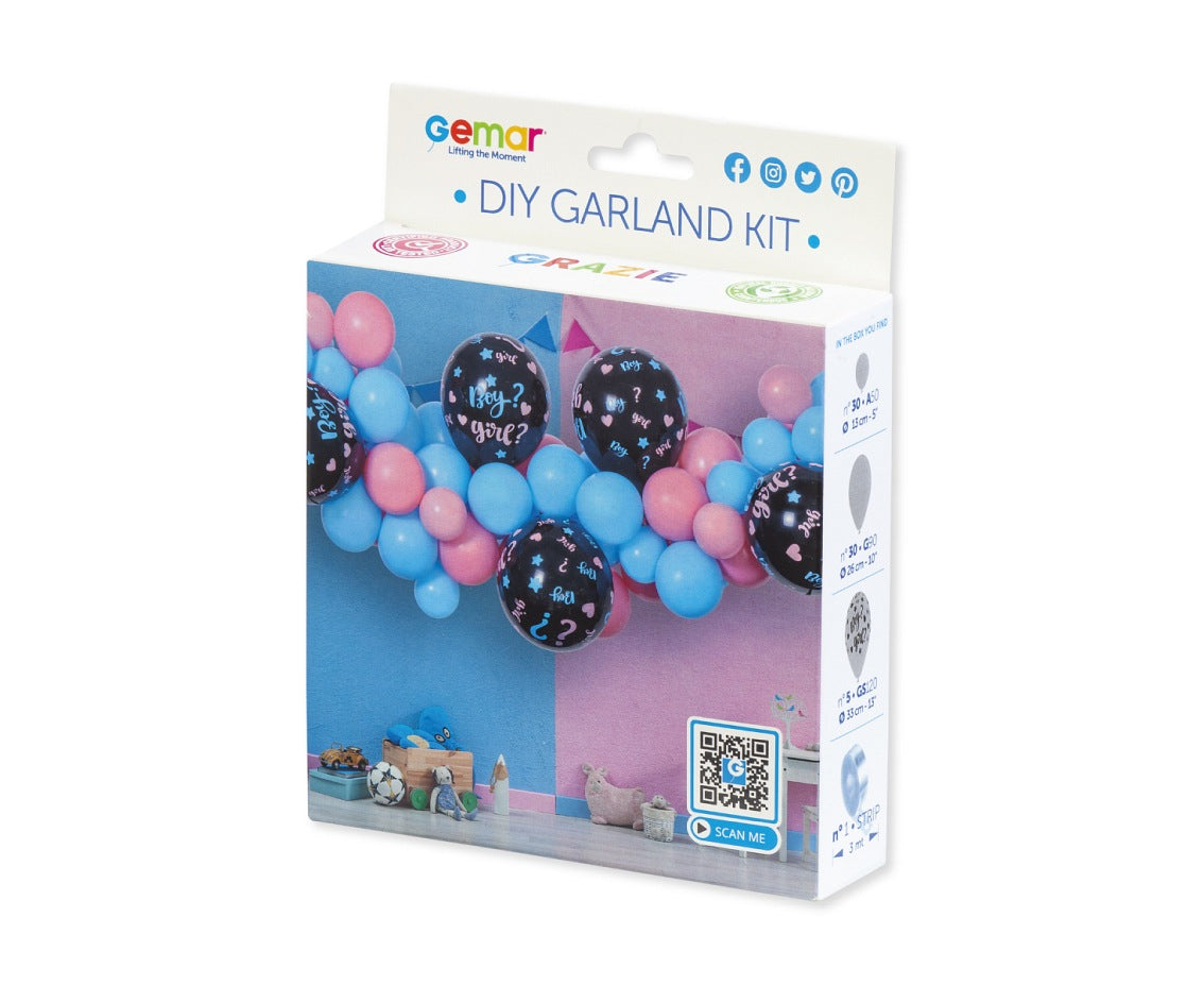 DIY balloon garland  "Boy or Girl?", 65 balloons + tape Gemar