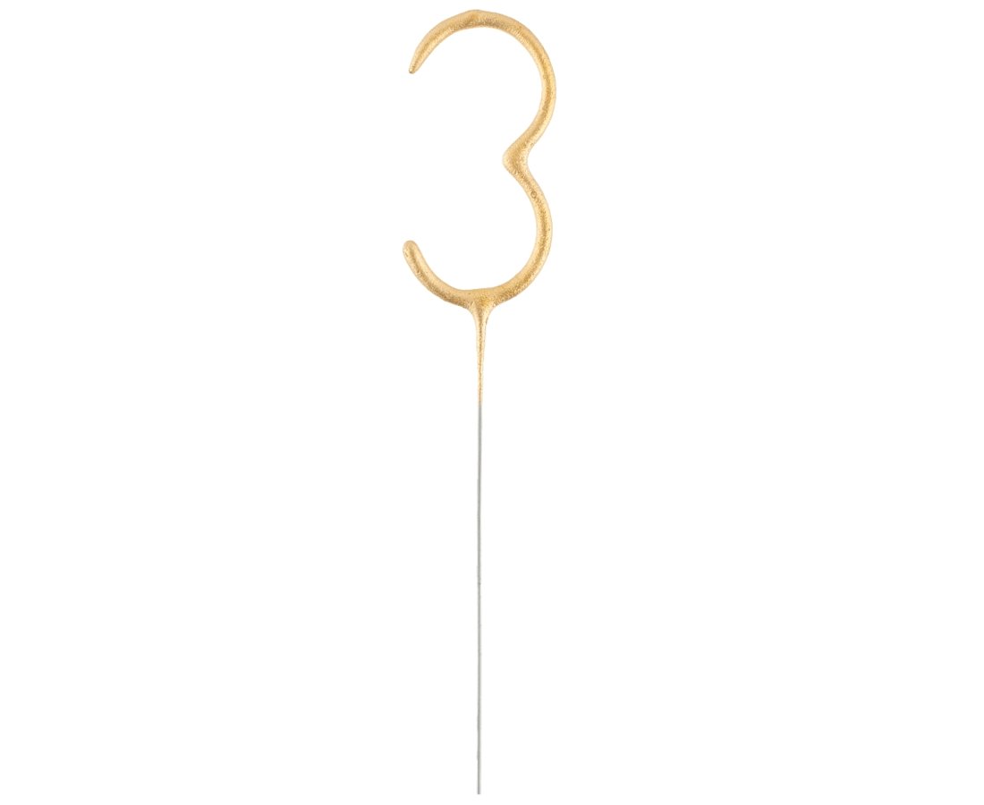 Golden digit sparkler number 3, 17 cm, gold sparkler candle for birthday cake decoration