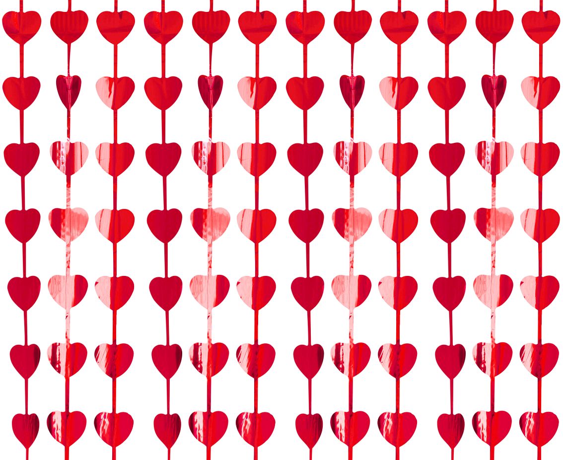 Cortina de festa Corações, vermelho metálico, 100 x 200 cm