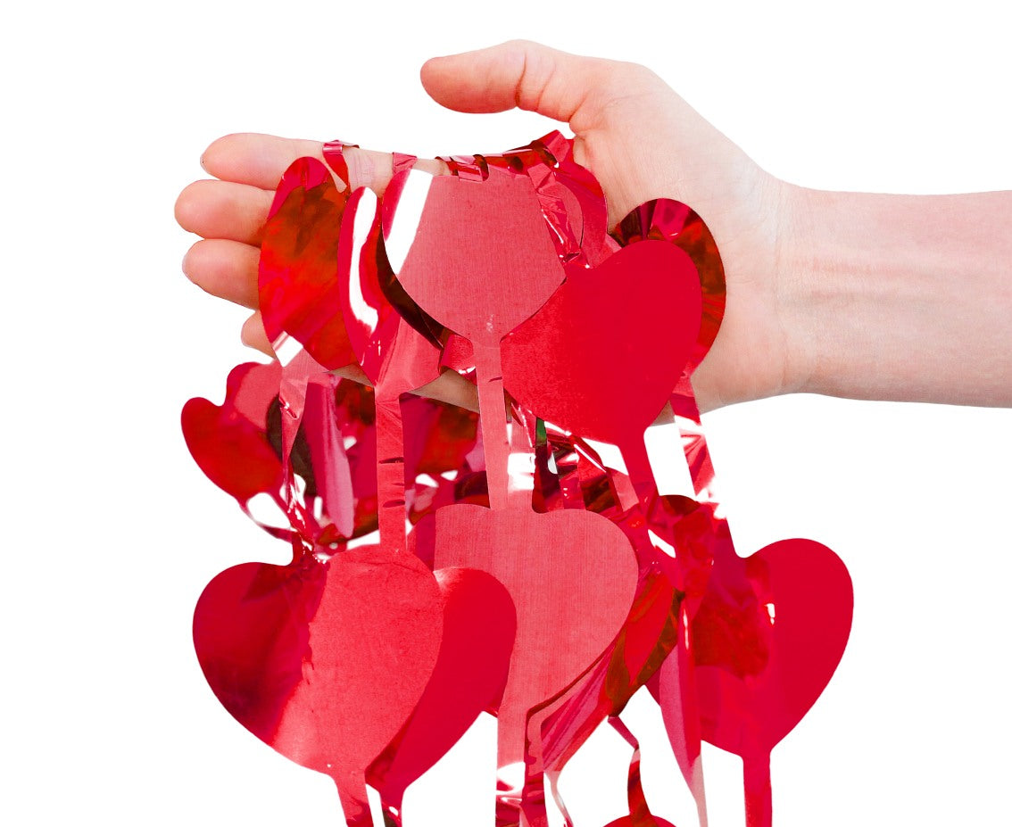 Cortina de festa Corações, vermelho metálico, 100 x 200 cm