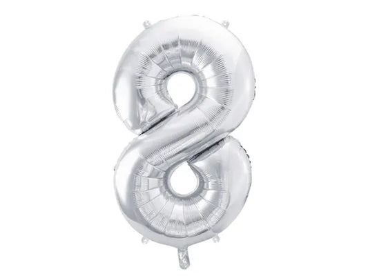 Globo de aluminio número 8, 86 cm, plata