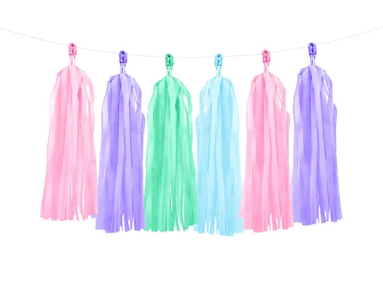 Guirnalda de borlas de papel, mezcla de colores, (12 borlas)