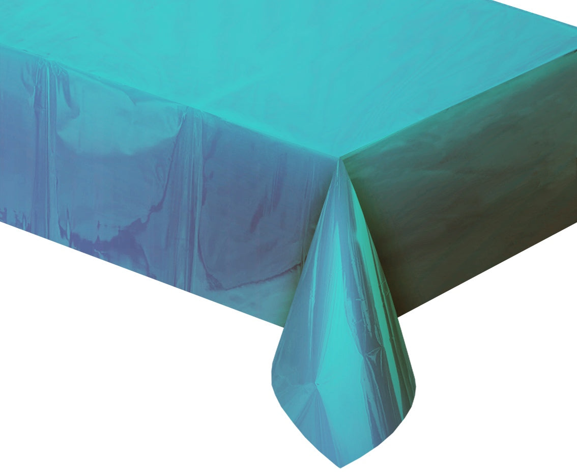 Table cover metallic light blue, plastic, 137x183 cm Godan