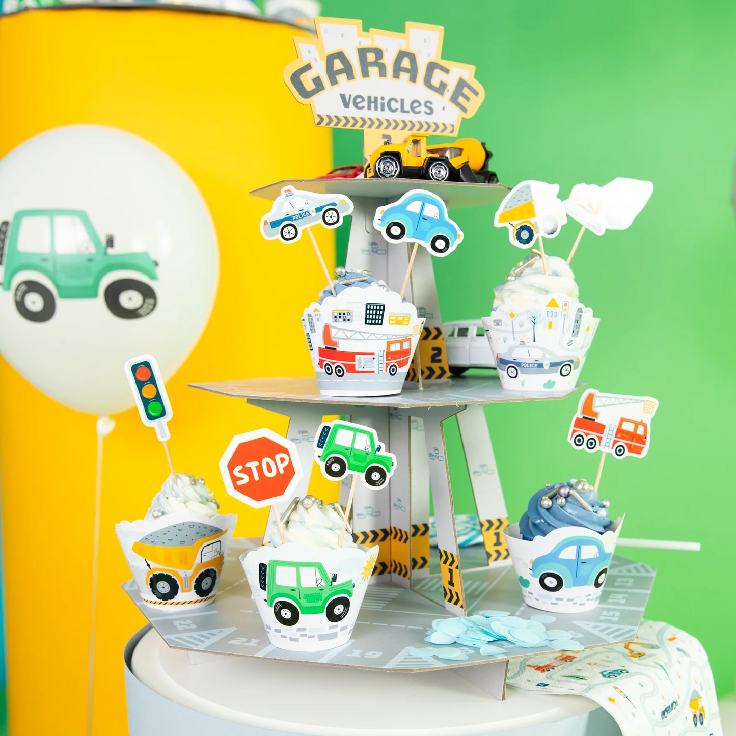 Cupcake stand Garage, cardboard, 34 x 46 cm PartyPal