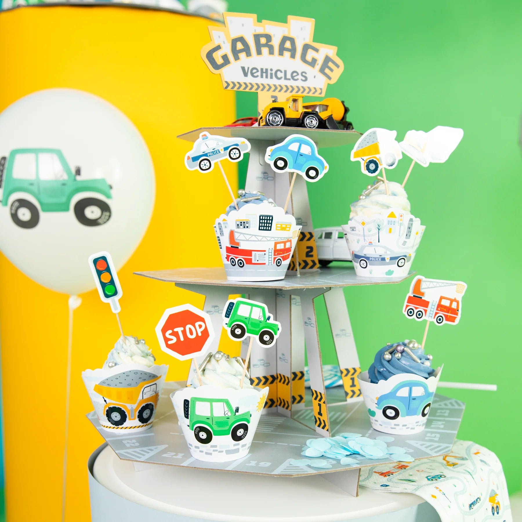 Cupcake stand Garage, cardboard, 34 x 46 cm PartyPal
