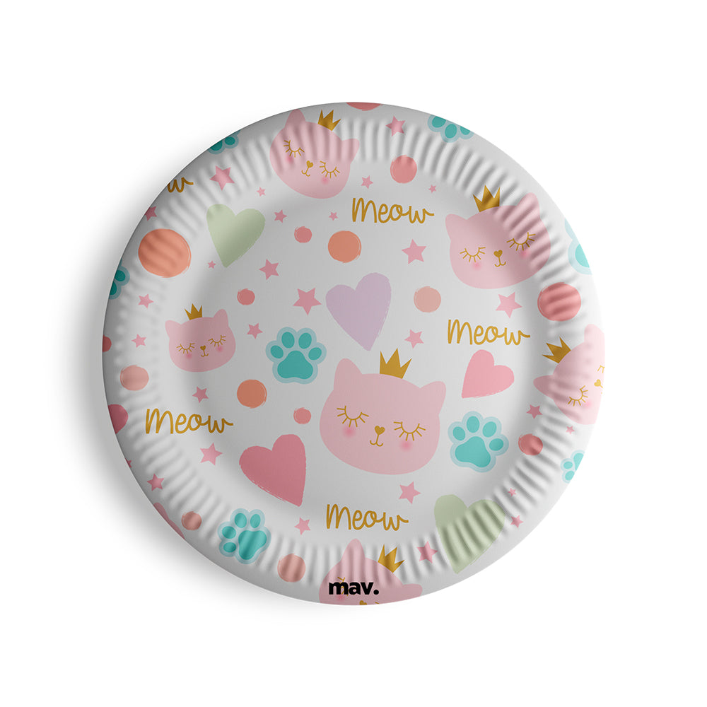 Pratos de papel Princesa Gata, 23 cm, 8 peças