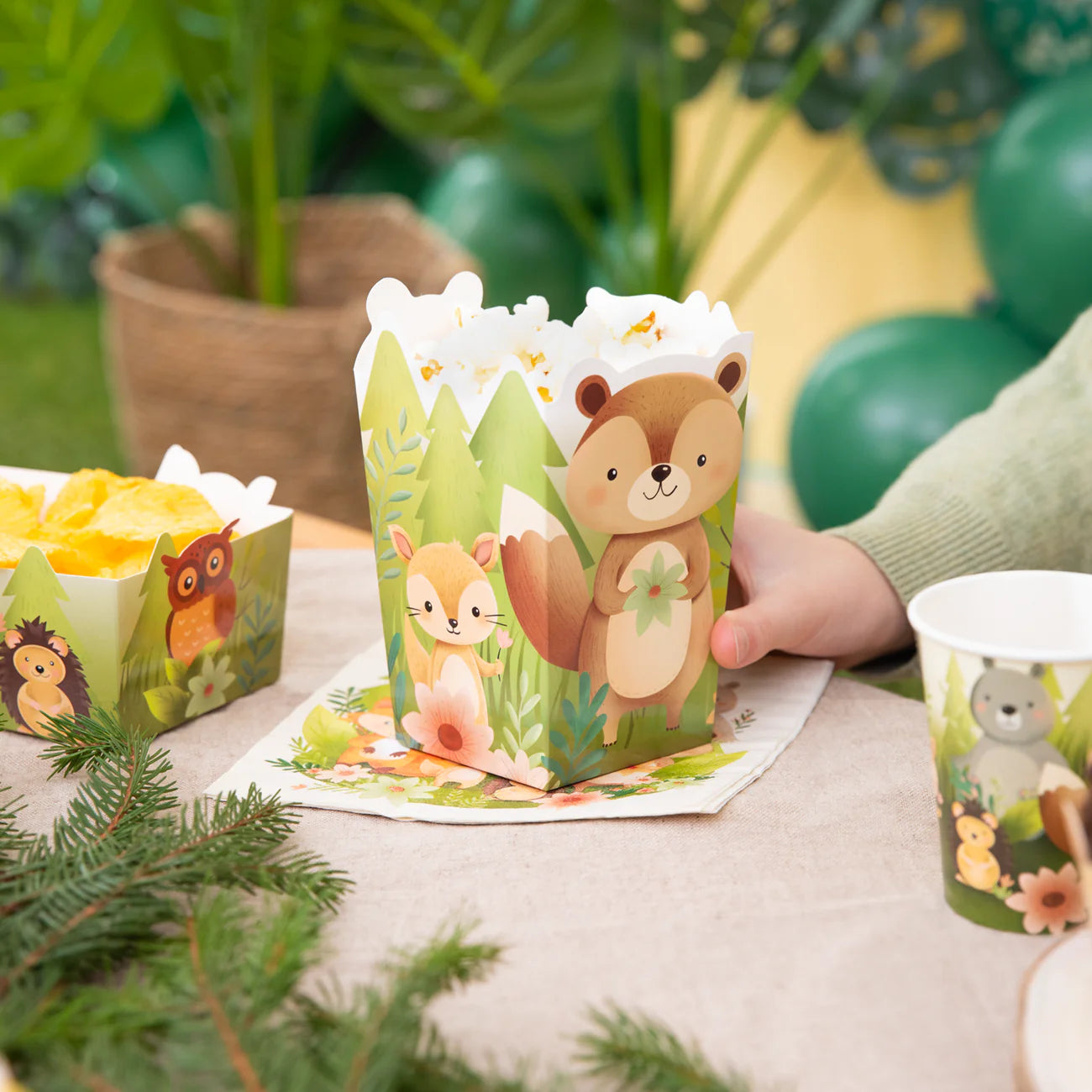 Caixa de papel para pipoca Forest Friends, 8,5 x 15 cm, 6 unidades.
