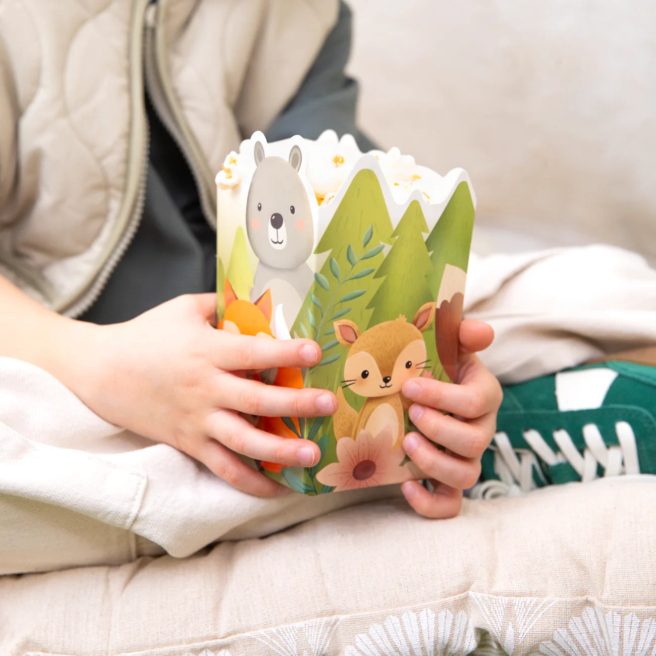 Caixa de papel para pipoca Forest Friends, 8,5 x 15 cm, 6 unidades.
