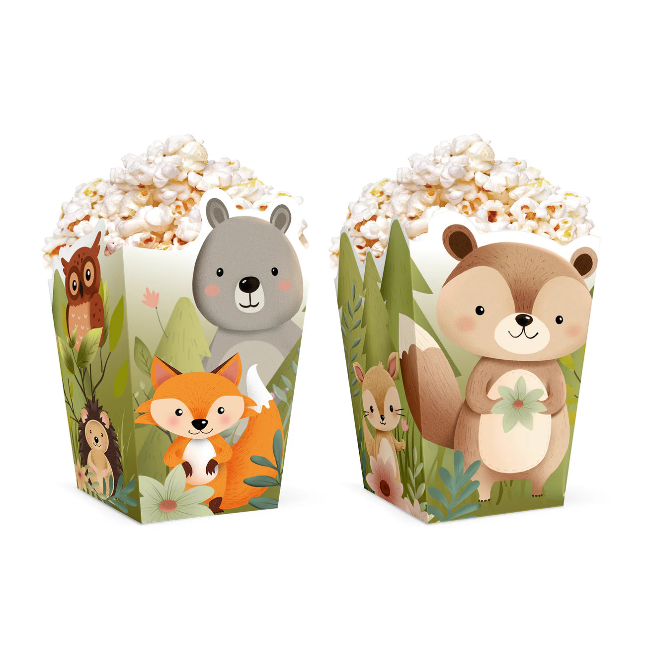 Caixa de papel para pipoca Forest Friends, 8,5 x 15 cm, 6 unidades.