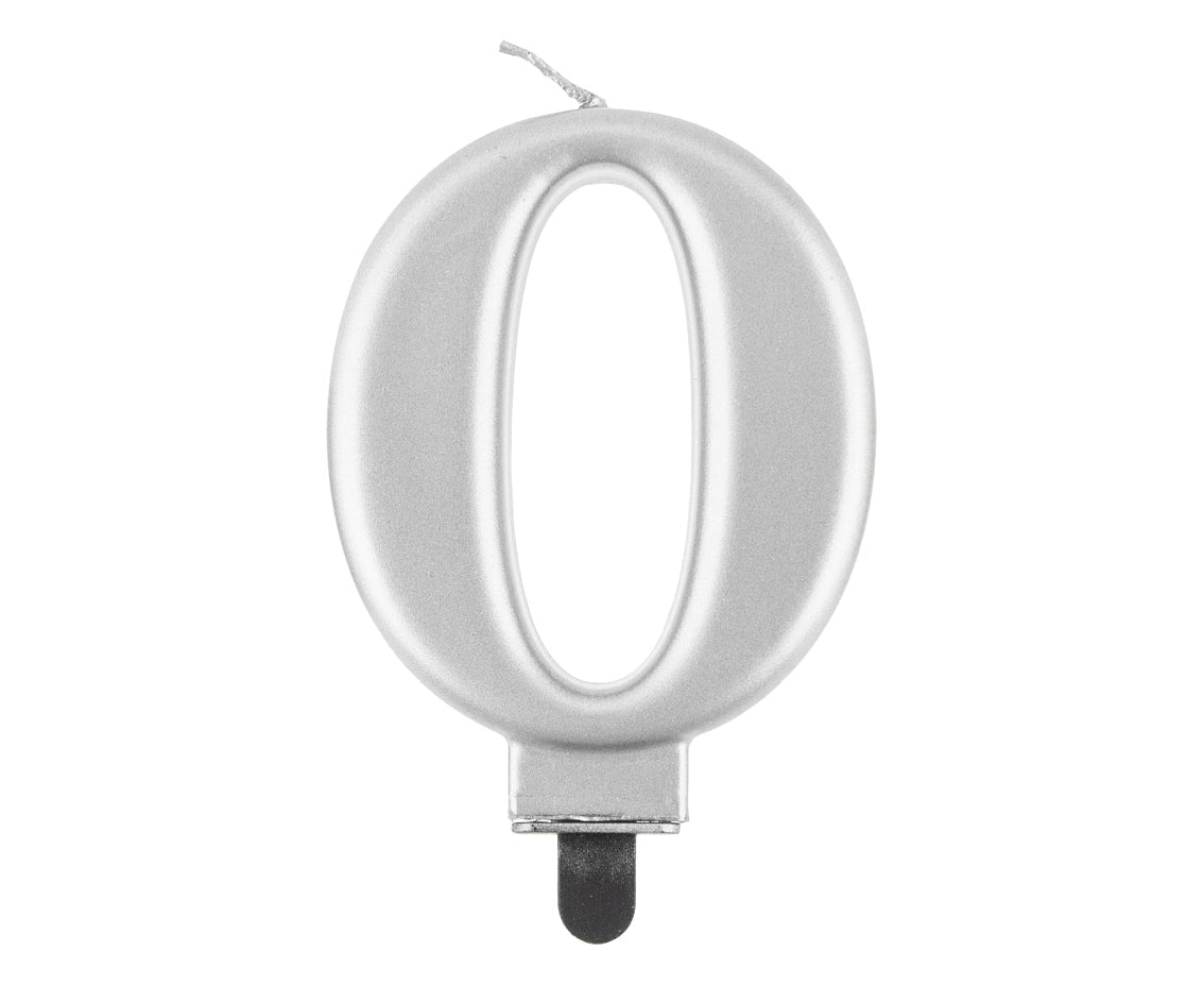 Candle Number 0, metallic silver, 8 cm Godan