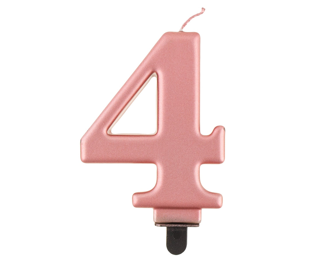 Candle Number 4, metallic rosegold, 8 cm Godan
