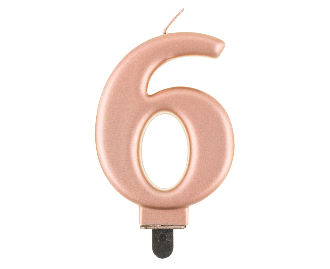 Candle Number 6, metallic rosegold, 8 cm Godan