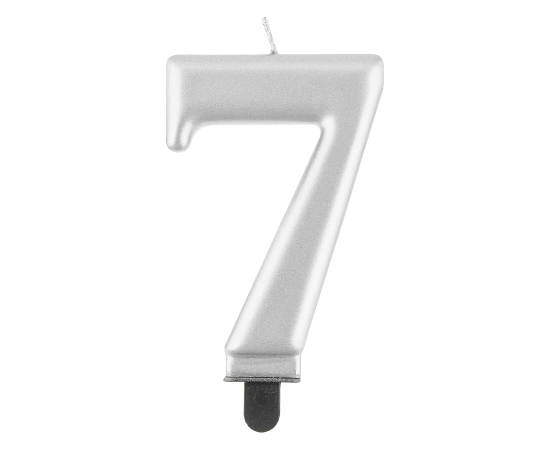 Candle Number 7, metallic silver, 8 cm Godan