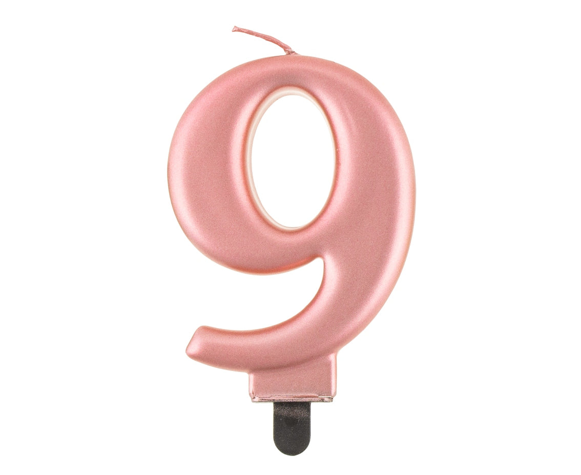 Candle Number 9, metallic rosegold, 8 cm Godan