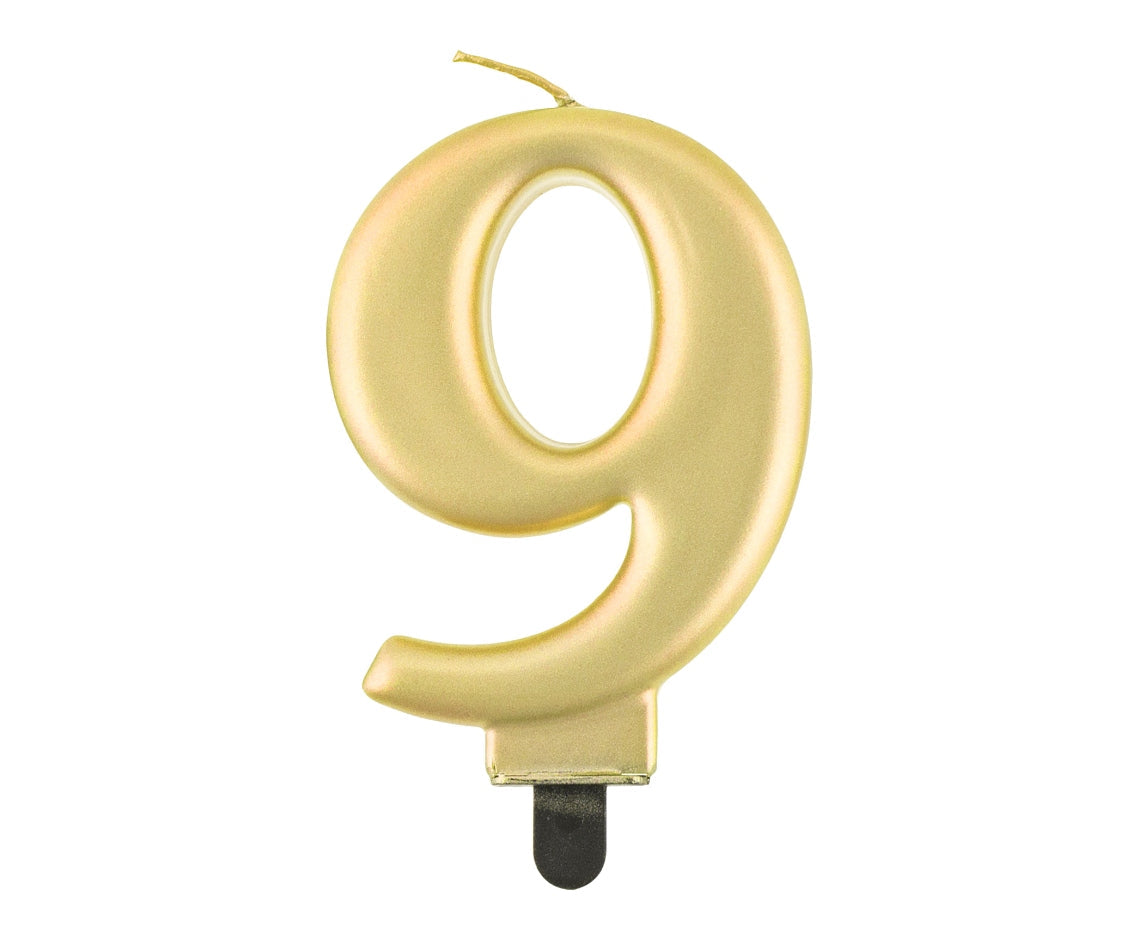 Candle Number 9, metallic gold, 8 cm Godan