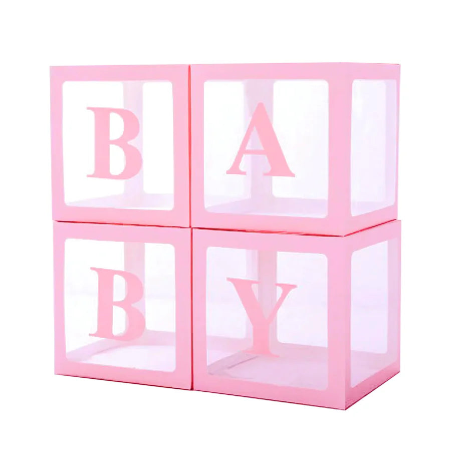 Conjunto de caixas rosa 30cm para balões com letras BABY 4 peças